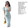 Women Spring Dress Square Neck Long Sleeve Slim Fit Tight Waist Pure Color Split Retro Elegant Lady Midi Dress