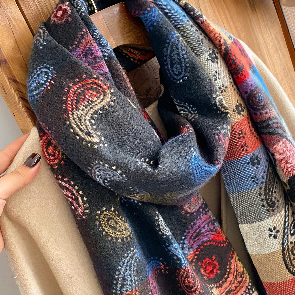 Scarf shawl high-end imitation cashmere scarf women's winter warm travel ethnic style shawl