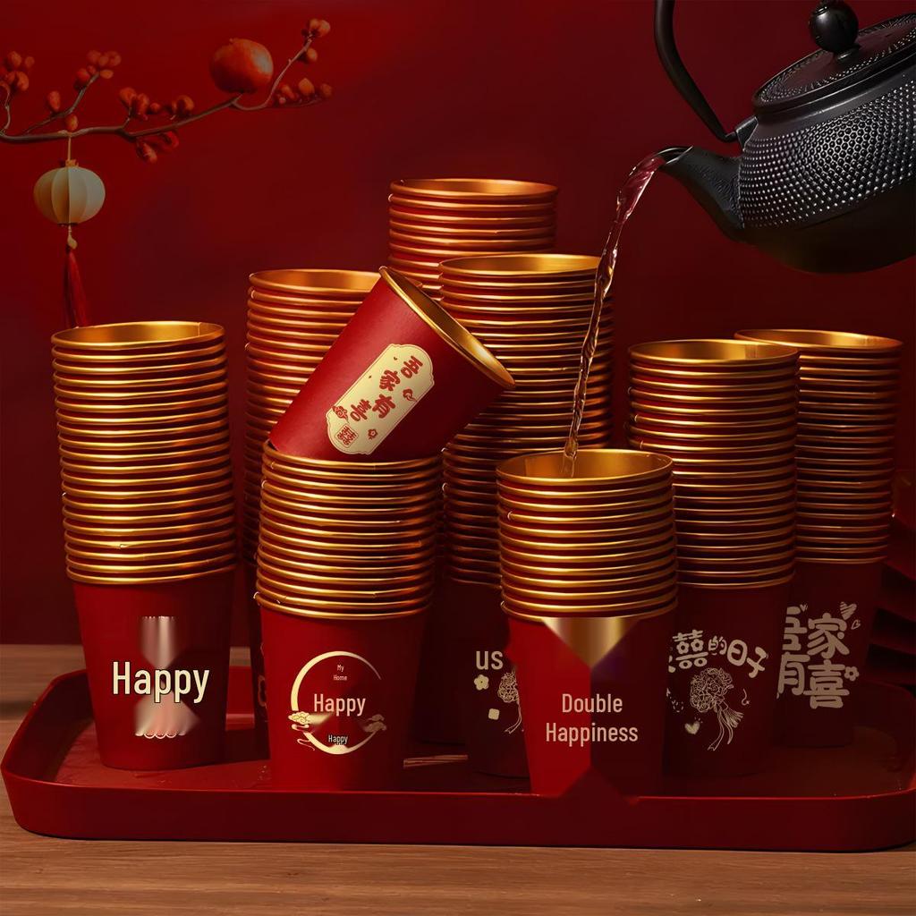Gold Foil Thickened Paper Cups for Weddings and Engagements