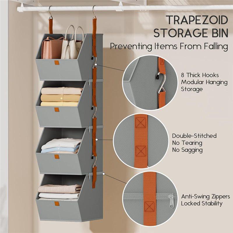 Hanging Closet Organizer 4 Tier,Clothes, Shelf Space-Saving Closet System, Fabric Storage Bins, Bedroom