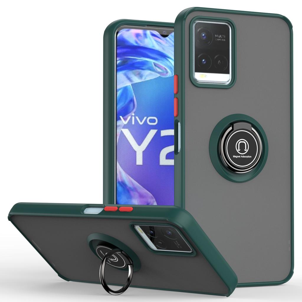 Magnetic Ring Holder TPU Bumper Shockproof Case For VIVO Y21 Y21S Y33S Y20 V21 V21E Y17 Y15 Y12 Y11 Matte Hard PC Back Cover