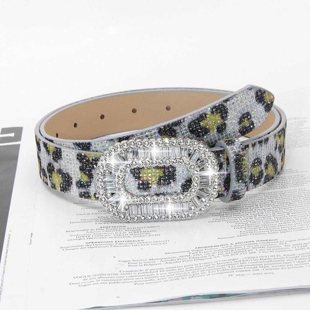 Glitter Sparkling Rhinestone Belt Versatile Slide Buckle Belt Fashion Trendy Waistband Women