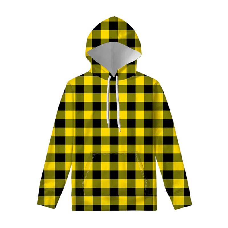 Spring Autumn Plaid Printed Hoodie Men And Women Outdoor Leisure Trend Round Neck Hooded Sweatshirt Clothing Long Sleeve Pullover S