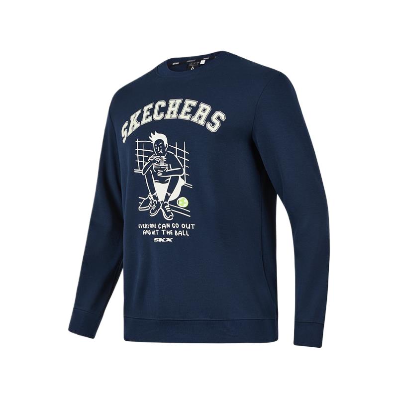 Skechers Sports Pickleball Series Comfortable Fashion Simple Versatile Solid Color Sweatshirt Unisex sweatshirt Navy-Blue P423U017-002Z S