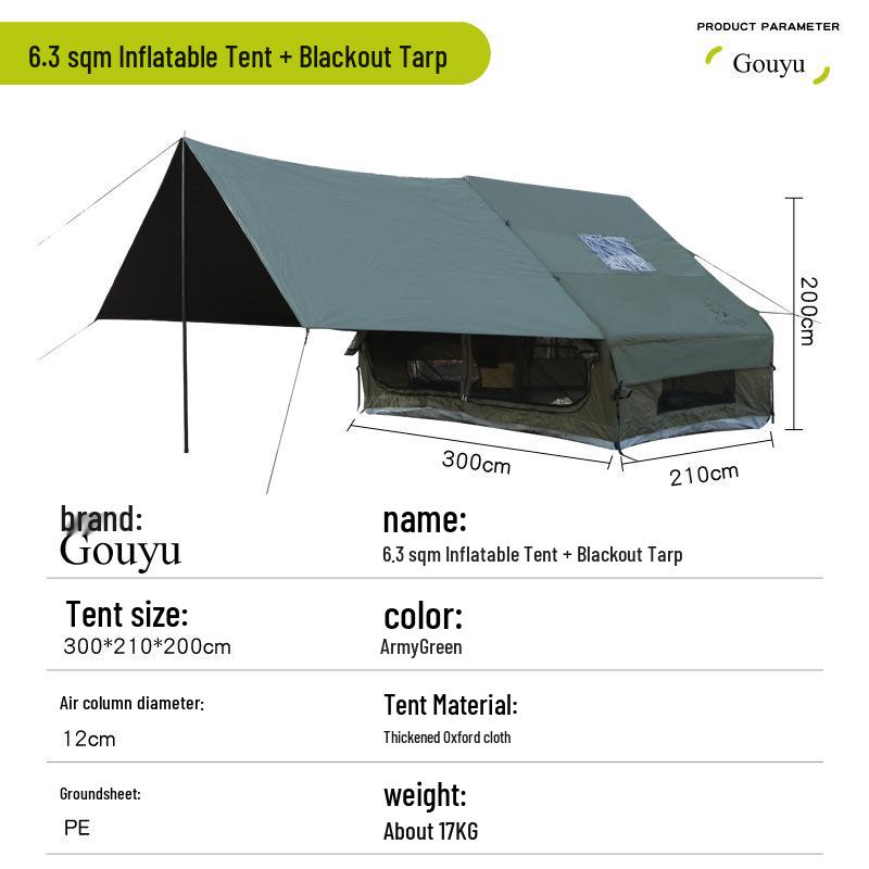 6.3 SqM Army Green Waterproof Camping Tent with Extended Canopy 3 person
