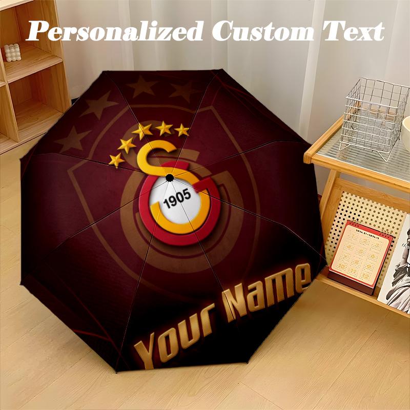 8 Rib Auto Folding Umbrella Galatasaray FC Print Custom Name Text Portable Rain Gear
