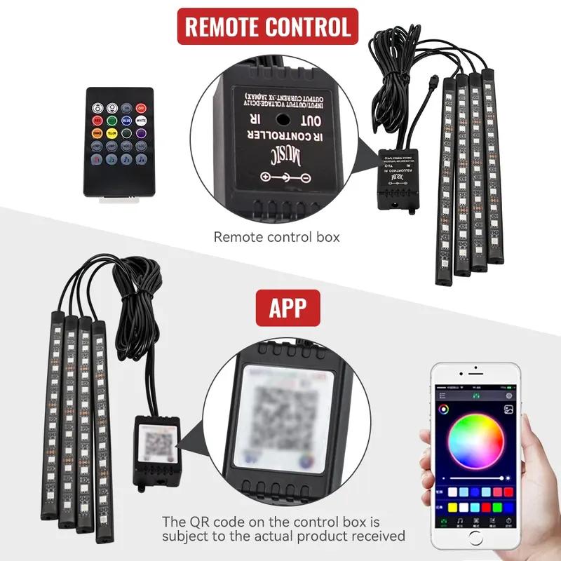 Neon 48 72 LED Auto Innenraum Ambiente Fußraumleuchte mit USB Drahtloser Fernbedienung Musik App Steuerung Auto RGB Atmosphäre Dekorative Lampen