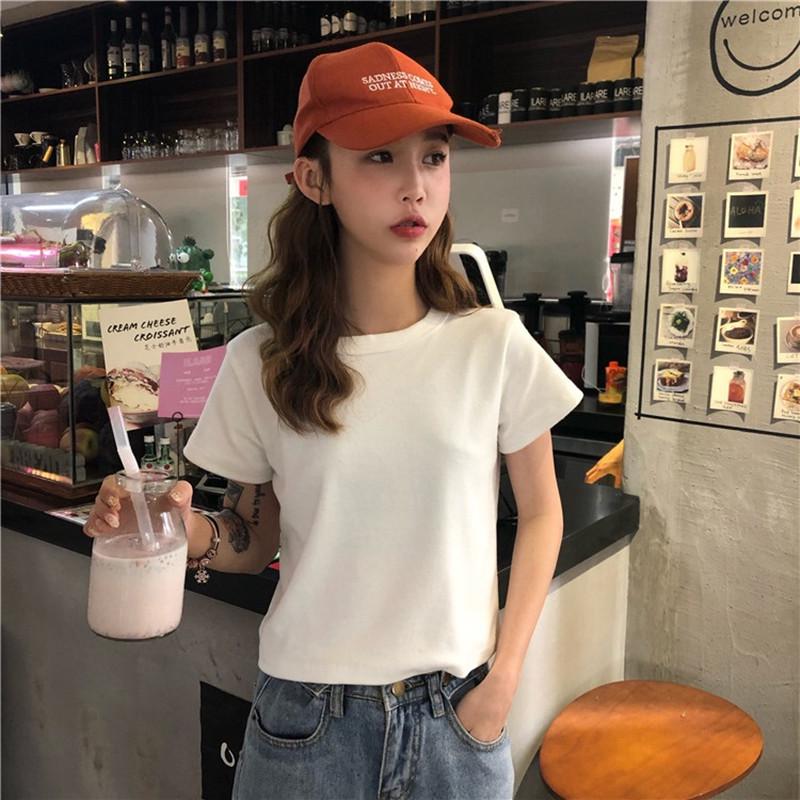 

Women s Slim Fit Solid Color Crop Top - Short Sleeve Korean Style L белый