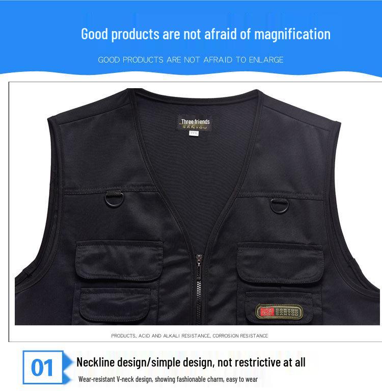 Atmungsaktive Herrenweste mit mehreren Taschen für Angeln und Fotografie - Übergröße, ärmellos, dünner Stil für mittelalte und ältere Männer.