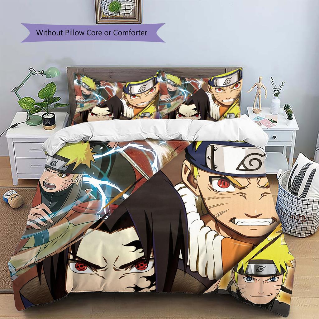 Naruto Anime Muster Bettwäsche Heimdekoration Geburtstagsgeschenk (1 Bettbezug + 2 Kissenbezüge, ohne Füllung)