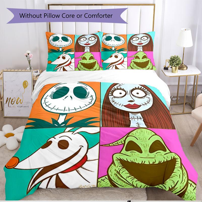 3pcs Duvet Cover Set (1*Duvet Cover + 2*Pillowcase, Without Core), The Nightmare Before Christmas Print Soft All‑Season Bedding Set, Home Bedroom Deco