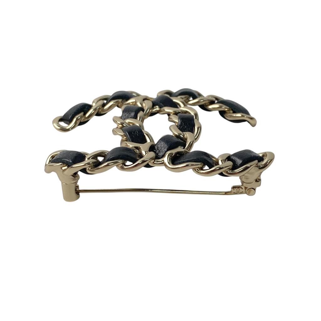 Used CHANELBrooch Black/gold Leather Women