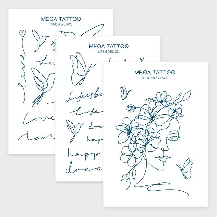 

MEGA TATTOO - 3 emotional line tattoo stickers 6 types (choose 1) LIFE GOES ON
