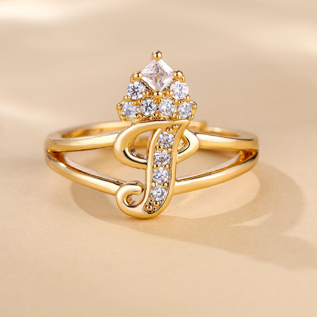 Bague de princesse en Zircon, couleur dorée, 26 lettres anglaises, anneau d'ouverture réglable, bijoux de mariage, cadeau de saint valentin, 1 pièce