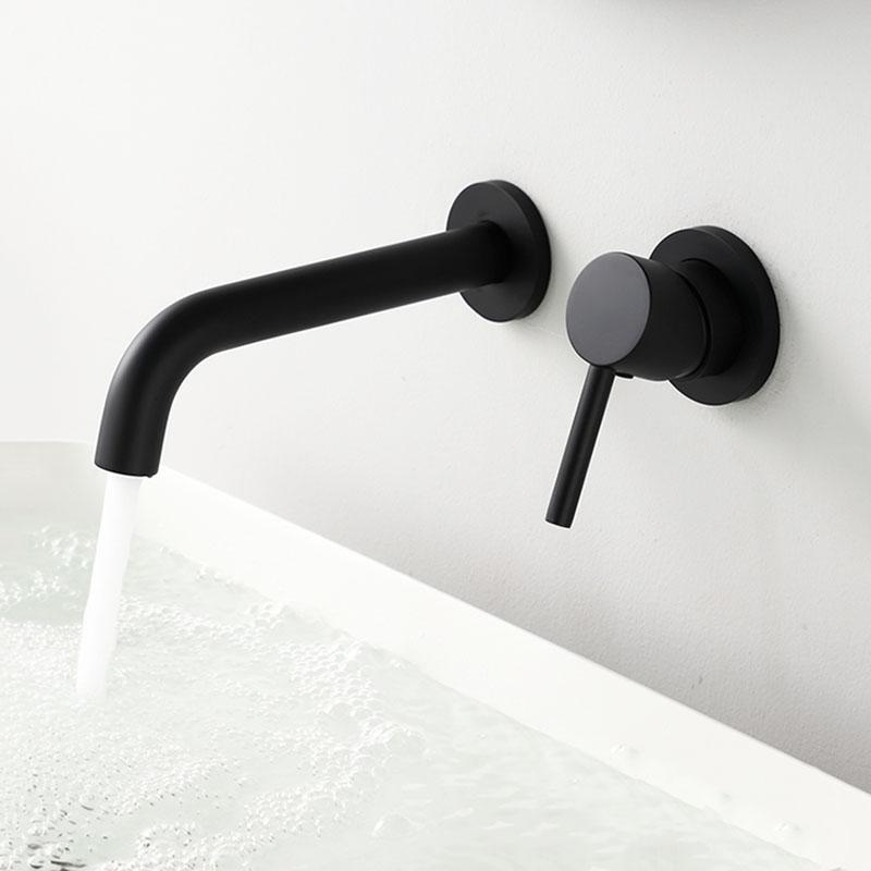 Gun Gray Badezimmer Waschbecken Armatur Messing Wandmontierter Mischer Warm- und Kaltwasser Beckenhahn Einhebel Gebürstetes Gold/Gold/Schwarz/Chrom