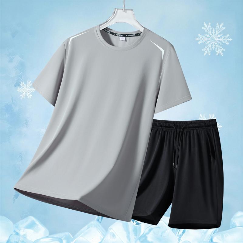 Short-sleeved Quick-drying T-shirt Ice Silk Quick-drying Short-sleeved Printed Breathable Mesh Round Neck T-shirt For Men
