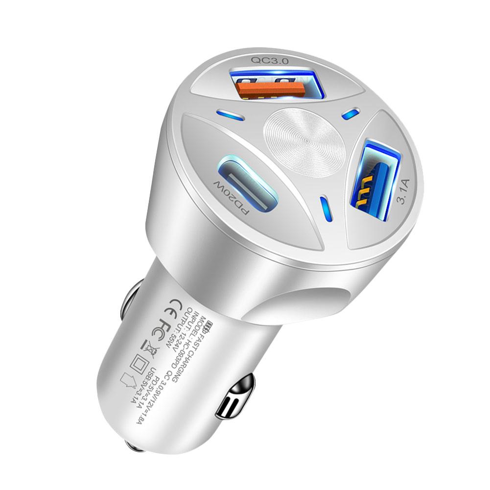 Fahrzeugmontiertes Handy-Ladegerät 55W Schnelllader QC3.0 USB Typ-C Eins für Drei für Handys für Tablets Laptop