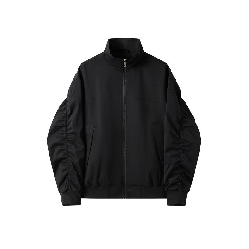 American Retro Jacket Stand-up Collar Jacket Men's Autumn and Winter Solid Color Casual Loose Zipper Jacket