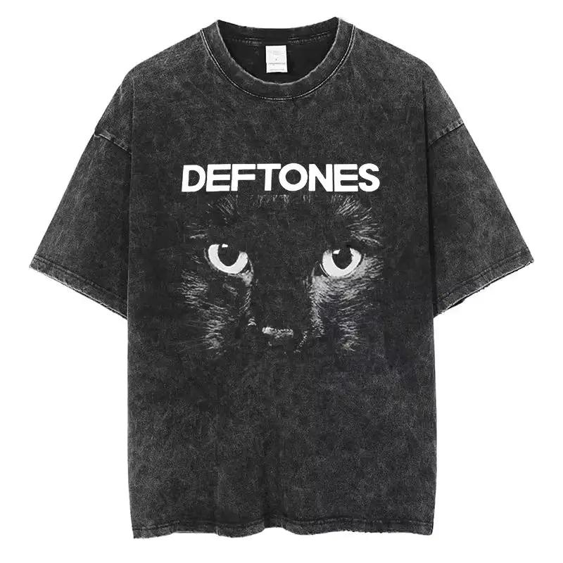 New Hip Hop Deftones Washed Short Sleeve Round Neck Y2k T-shirt Men's Clothing New Top and T-shirt Men's T-shirt Camisetas