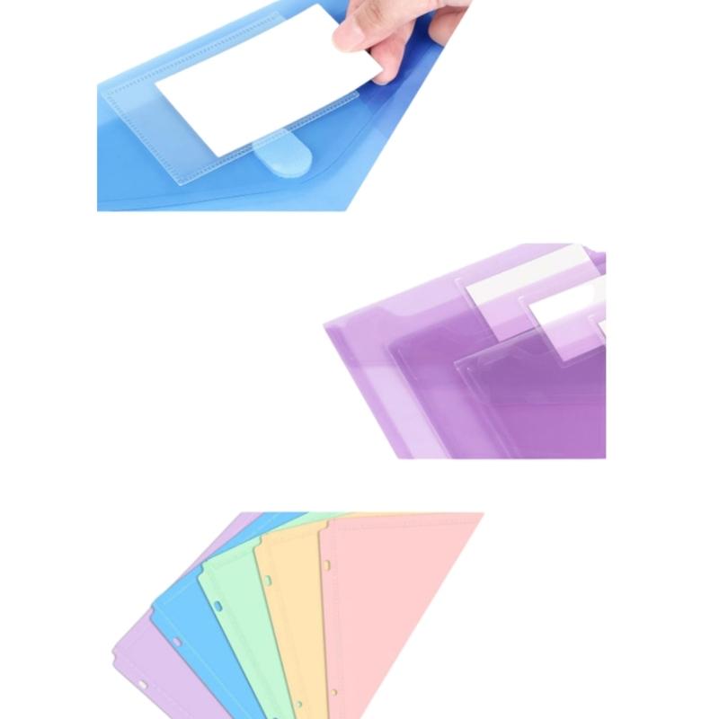 5/10Pcs Expandable File Organiser with Clear Label Window 3 Holes Punched Pocket Document Bag for Office Organization