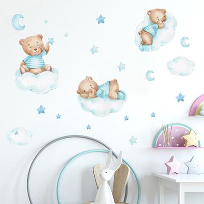 Good Night Sticker for Kids Room, Bear Moon Cloud Stars Wall Decals, Nursery Kindergarten Home Decor, Self Adhesive Removable Wall Art