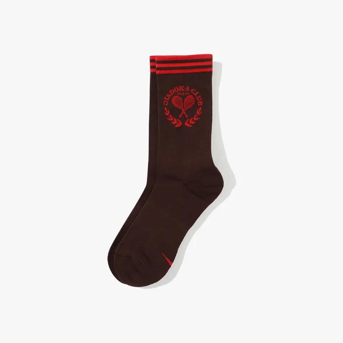Tennis Stripe Crew Socks BROWN