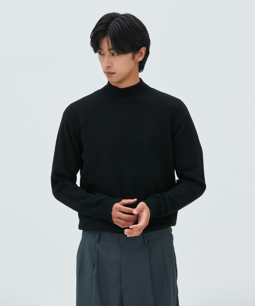 LEIRE Minimal Wool Mock Neck Knit [Black]