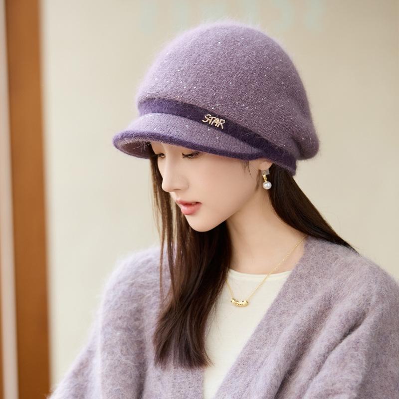 Autumn and Winter Hat Women's Sequined Warm Equestrian Hat Fashion Casual Basin Hat Cold Protection Ear Hat