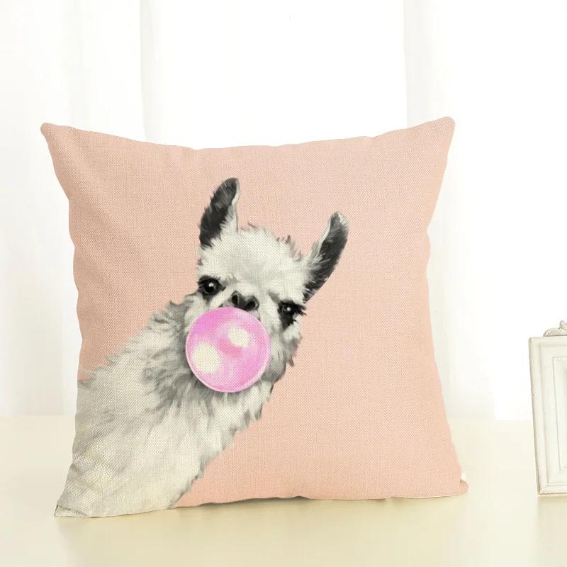 

Наволочка с ламой, забавная альпака, жираф, пускающий пузыри, льняная наволочка, декоративная наволочка для диванных подушек в гостиную 40x40cm 16x16in