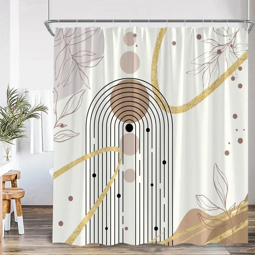 Modern Abstract Shower Curtain Medieval Tropical Leaves Greening Plants Bathroom Decoration Polyester Fabric Bathtub Curtain
