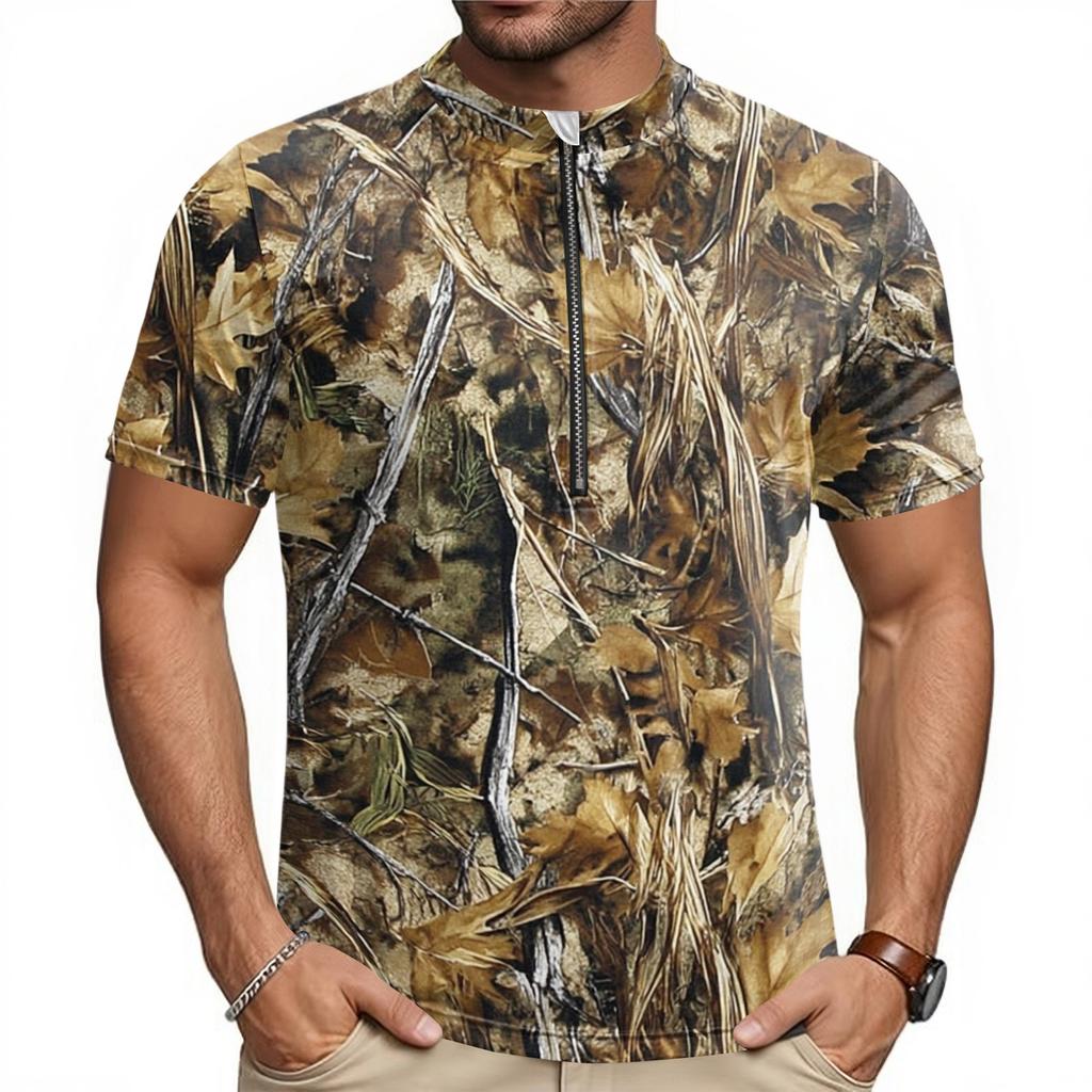 Men's Short Sleeve Cycling Jersey Half Zip Breathable Quick Dry Lightweight Round Neck Sports Shirt for Outdoor Riding
