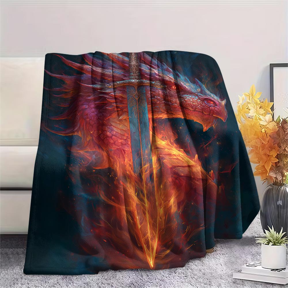 Sword and Dragon Print Flannel Blanket,High quality Comfortable for All Seasons,Home Decor,Warmth and Comfort,Perfect for Christmas Gifts