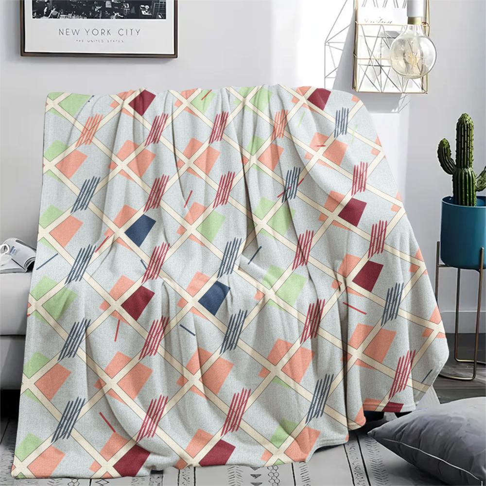 1Pc Simple Geometry Print Flannel Blanket, High Quality Comfortable for All Seasons, Home Decor, Warmth and Comfort, Perfect for Christmas Gifts W18