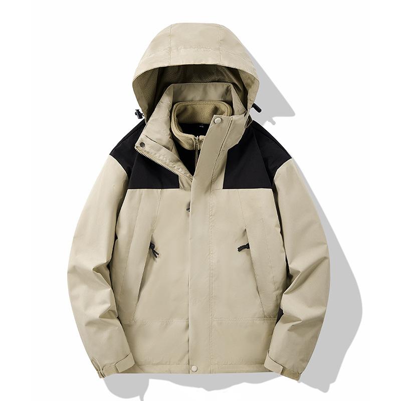 Front clothes men's three-in-one velvet thickened two-piece set for men's and women's new cold-proof and warm coats in autumn and winter