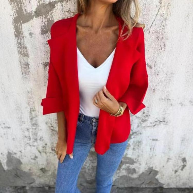 Frühling Herbst Damen Imitation Wildleder Jacke Revers Langarm Offene Vorderseite Mantel Einfarbige Regulärer Stil Oberbekleidung
