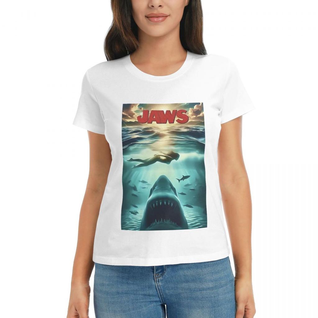 Women TShirt Jaws Horror Movie Summer Short Sleeve Tees ONeck Cotton T Shirts Clothes Tops Streetwear
