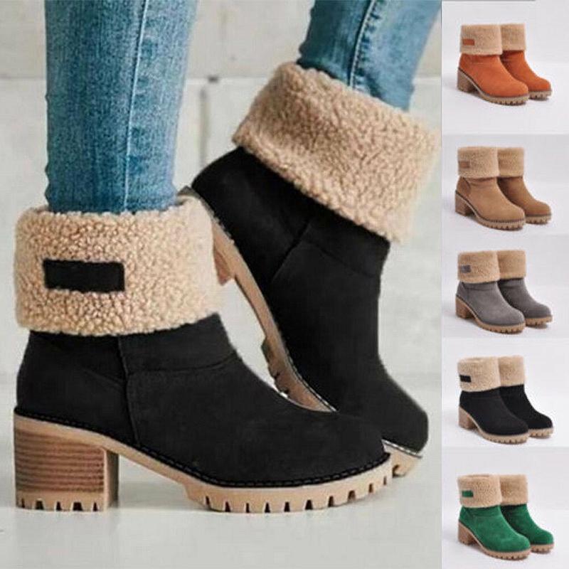 Stylish Women's Winter Solid Flat Buckle Short Snow Boots Fur Lined Ankle Shoes