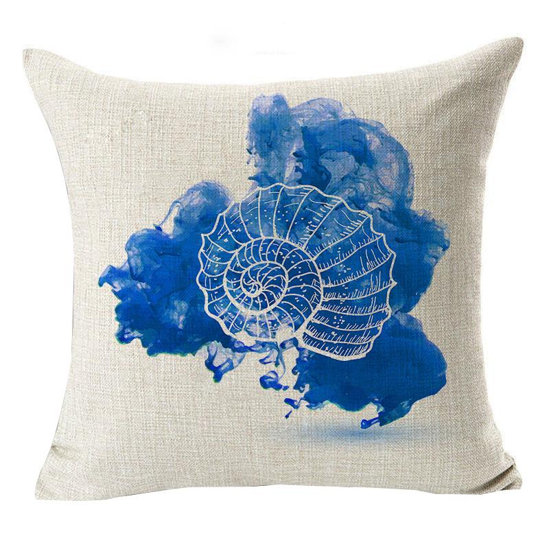 Marine Life Pillow Case Seahorse Shell Cushion Cover Linen Pillow
