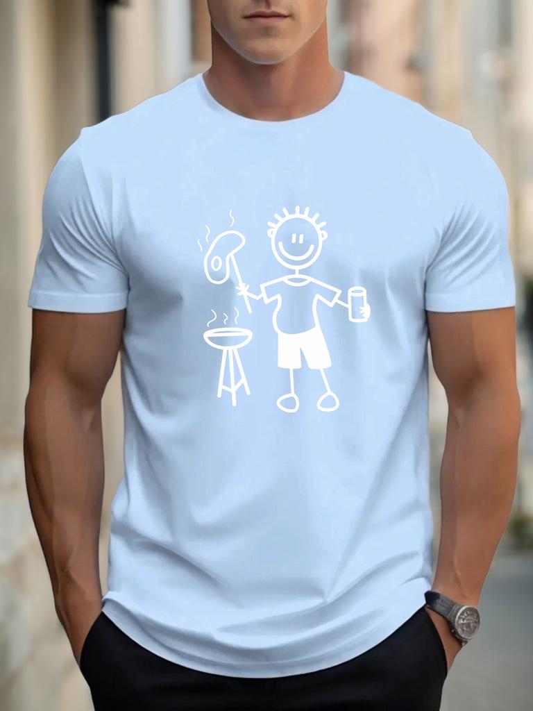 Barbecue Cartoon Character Print 100Cotton Men Woment Tshirt Summer Autumn Daily Sports Party Casual Loose Street Short Sleeve