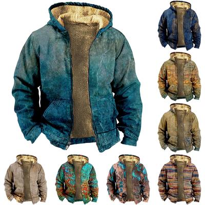 Men's Personalized Casual Printing Long Sleeve Zipper Sweater Thick Cotton Suit Winter