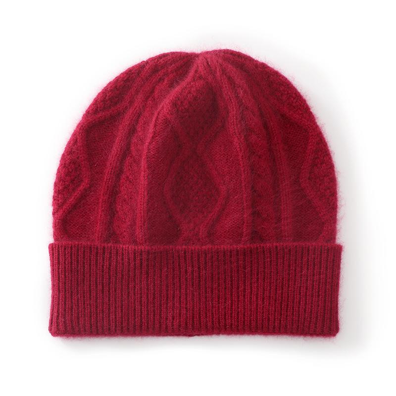 2024 Autumn/Winter Pure Cashmere Rhombus Knit Hat with Ear Protection - Versatile and Warm.