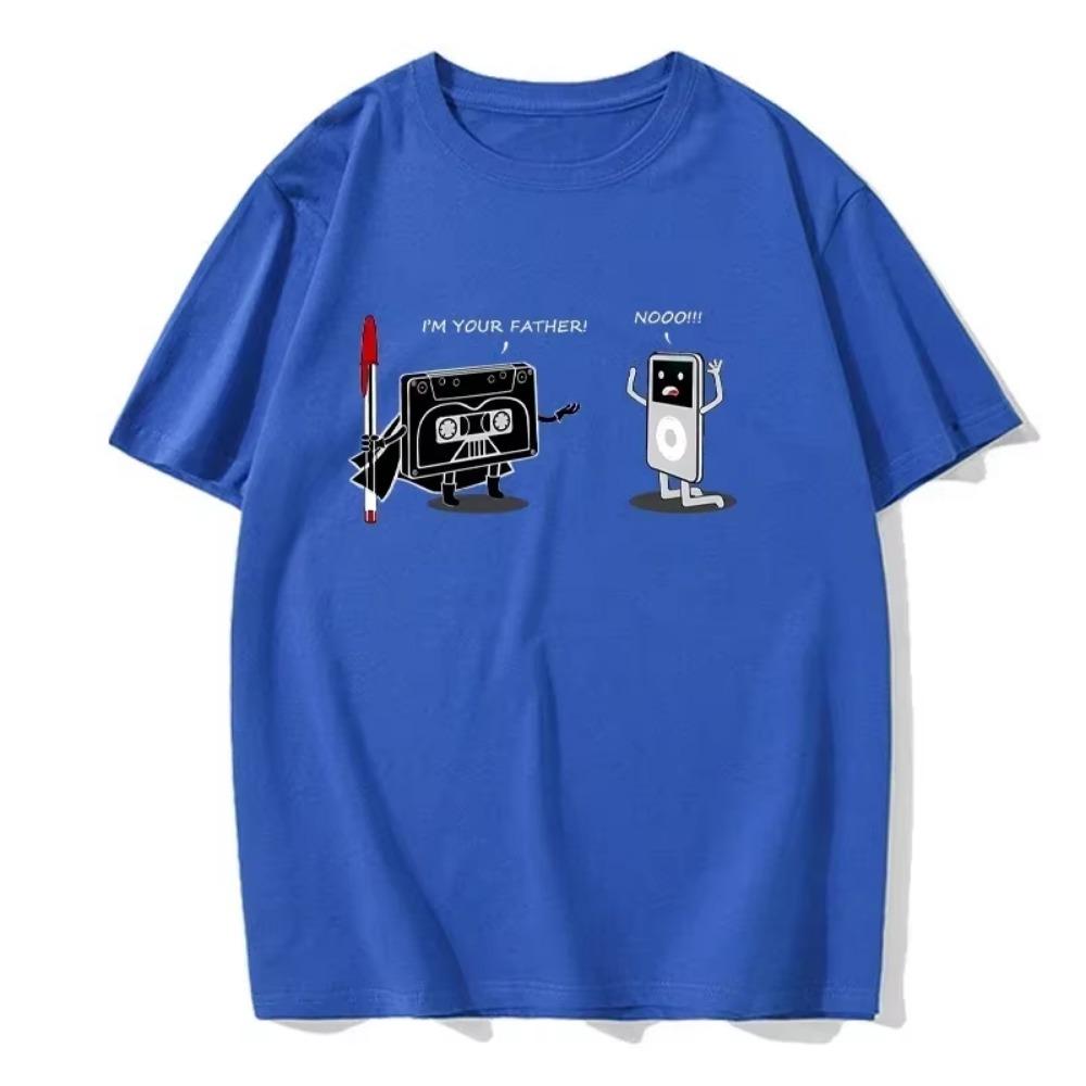 Neues Herren Kurzarm Fun T-Shirt Lustiger Musikplayer Print Sommer Atmungsaktiv Locker Baumwolle Rundhals Hip-Hop T-Shirt