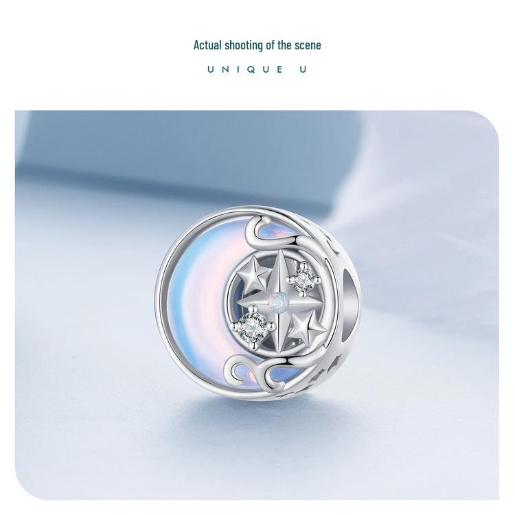 Silver Ziyun Moon Starburst DIY Bracelet Beads - S925 Sterling Silver, High-End, Light Luxury.