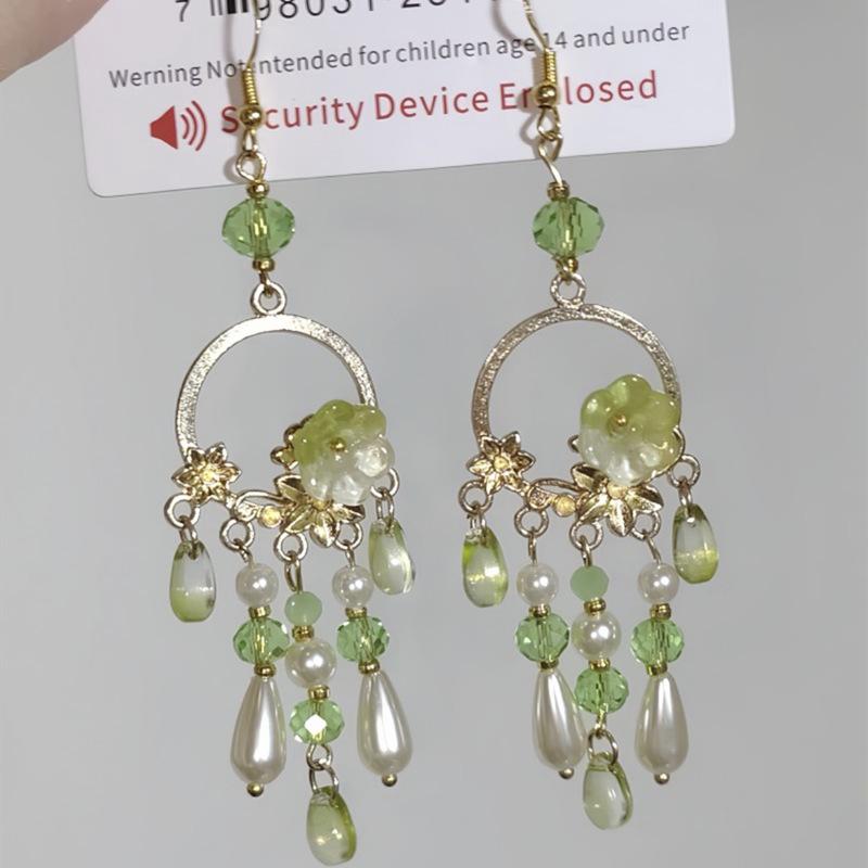 2025 Versatile New Green Lily of the Valley Earrings Fresh Tassel Water Drop Sweet Earrings Niche Stud Earrings