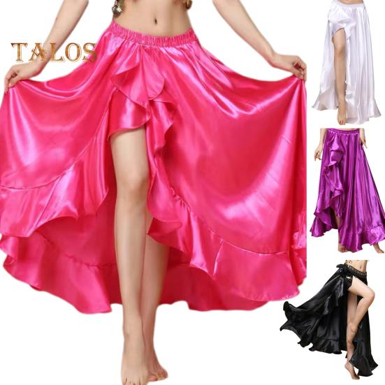 Moderner Tanzrock für Damen, elastische Taille, gerüschter Saum, seitliche Schlitze, Rock in Volltonfarbe, Tanzballett, Cosplay-Rock