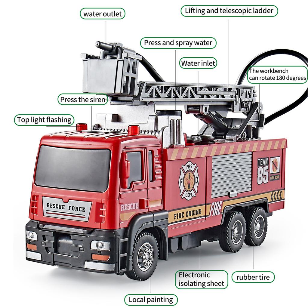 Simulation Fire Truck Ladder Truck Sprinkler Truck Sanitation Truck Alloy Engineering Vehicle Children's Car Model Toy