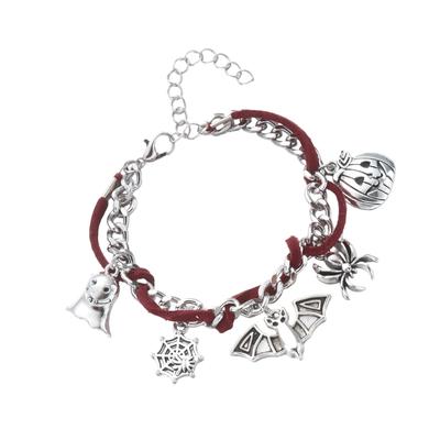 Halloween Jewelry Gift Adjustable Necklace Pendant Bracelet with Bat Spiders Specter Pumpkin Charm Perfect for Women Party