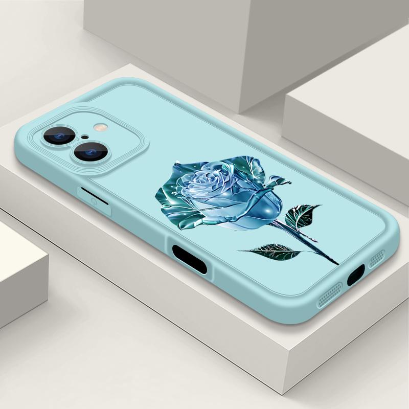 Husă Moale Mată cu Imprimeu Floare Roz Cristal Albastru Pentru iPhone 16 Pro Max 15 14 Pro 13 12 11 XS XR 8 7 Protecție Obiectiv Rezistentă la Șocuri Husă Telefon TPU