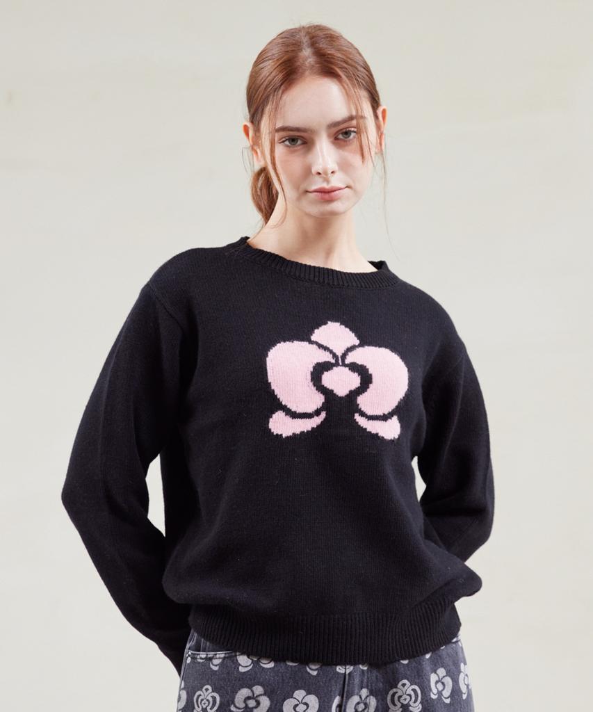 YUJEEOT Pink Phalaenopsis Knit Pullover