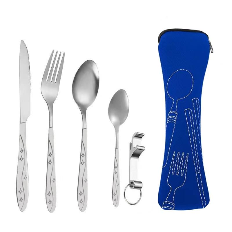 Tragbares Edelstahl-Besteckset - 5-teiliges Reisebesteck mit Messer, Gabel, Löffel und kleinem Löffel für Camping & Outdoor